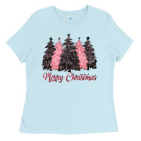 Baby Blue pink merry christmas Ladies Tee - CowGirlArtShop