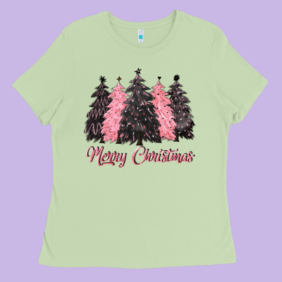 Pink Merry Christmas Ladies Tee Designed By Cowgirlartshop