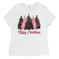 White pink merry christmas Ladies Tee - CowGirlArtShop