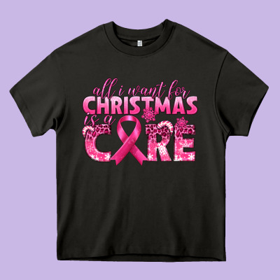 All I Want For Christmas Is A Cure Breast Cancer Heavy Core Tee Designed By Texasbilliewilder
