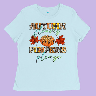 Autumn Leaves And Pumpkins Please Ladies Tee Designed By Cowgirlartshop