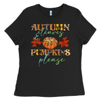 Black autumn leaves and pumpkins please Ladies Tee - CowGirlArtShop