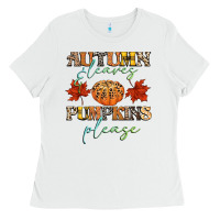 White autumn leaves and pumpkins please Ladies Tee - CowGirlArtShop