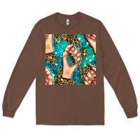 Chestnut nail art with leopard and turquoise  gemstone seamless pattern bbs Long Sleeve Tee - BundleAndBundleShop