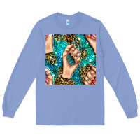 Colony Blue nail art with leopard and turquoise  gemstone seamless pattern bbs Long Sleeve Tee - BundleAndBundleShop