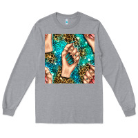 Heather Grey nail art with leopard and turquoise  gemstone seamless pattern bbs Long Sleeve Tee - BundleAndBundleShop