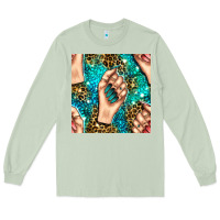 Matcha nail art with leopard and turquoise  gemstone seamless pattern bbs Long Sleeve Tee - BundleAndBundleShop