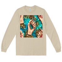 Mushroom nail art with leopard and turquoise  gemstone seamless pattern bbs Long Sleeve Tee - BundleAndBundleShop