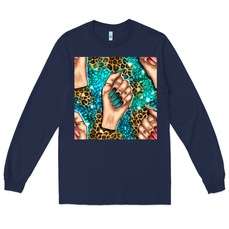Nail Art With Leopard And Turquoise  Gemstone Seamless Pattern Bbs Long Sleeve Tee by BundleAndBundleShop | Teevron
