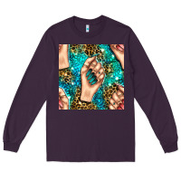 Plum nail art with leopard and turquoise  gemstone seamless pattern bbs Long Sleeve Tee - BundleAndBundleShop