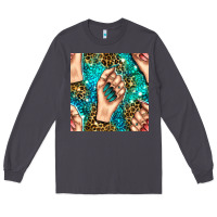 Smoke nail art with leopard and turquoise  gemstone seamless pattern bbs Long Sleeve Tee - BundleAndBundleShop