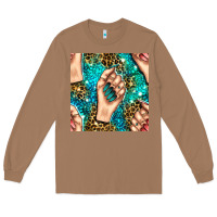 Toasted Coconut nail art with leopard and turquoise  gemstone seamless pattern bbs Long Sleeve Tee - BundleAndBundleShop
