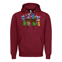 Burgundy merry christmas stitch Zipper Hoodie - AdoDesignShop