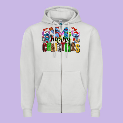 Merry Christmas Stitch Zipper Hoodie Designed By Adodesignshop