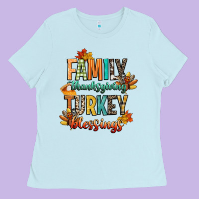 Family Thanksgiving Turkey Blessing Ladies Tee Designed By Cowgirlartshop
