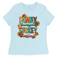 Baby Blue family thanksgiving turkey blessing Ladies Tee - CowGirlArtShop