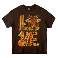 Chocolate Brown Love fall cow Heavy Core Tee - NancyCooperArtShop