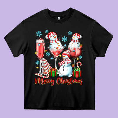 Merry Christmas Wine Glasses Heavy Core Tee Designed By Texasbilliewilder