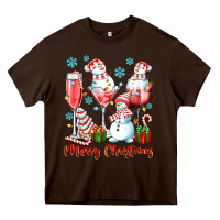 Chocolate Brown merry christmas wine glasses Heavy Core Tee - texasbilliewilder