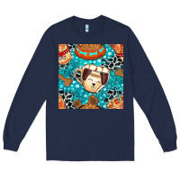 Navy dog coffee cups and food container with cowhide seamless pattern bbs Long Sleeve Tee - BundleAndBundleShop