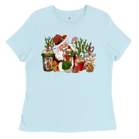 Baby Blue western santa cowboy coffe cups christmas Ladies Tee - CowGirlArtShop