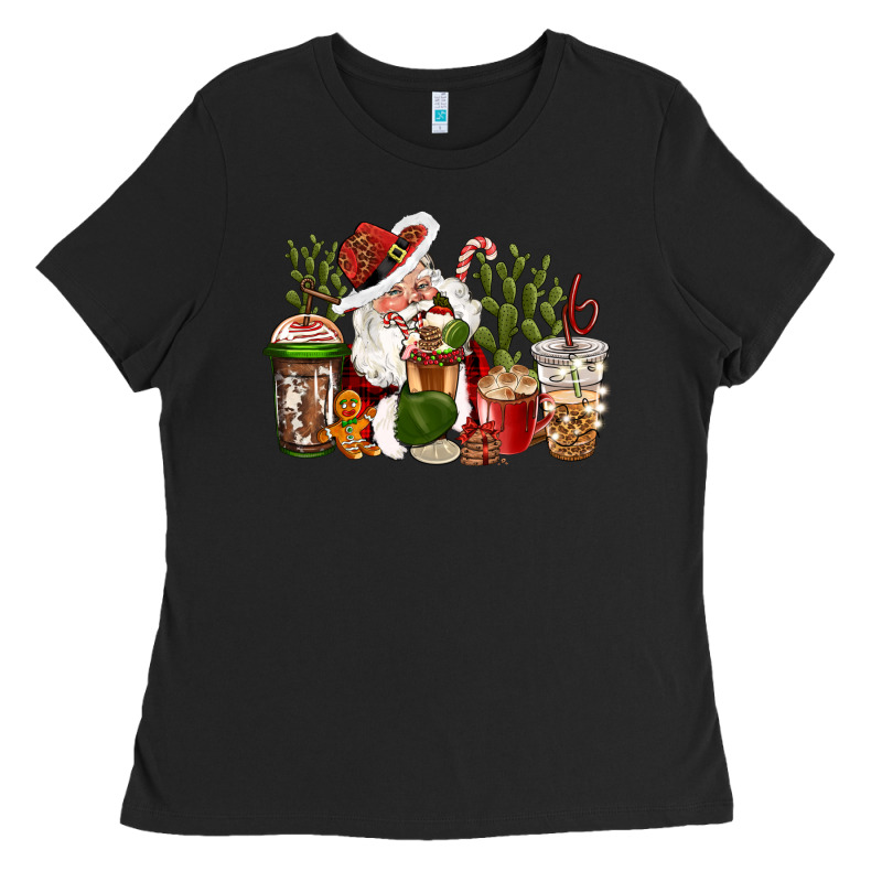 Western Santa Cowboy Coffe Cups Christmas Ladies Tee by CowGirlArtShop | Teevron