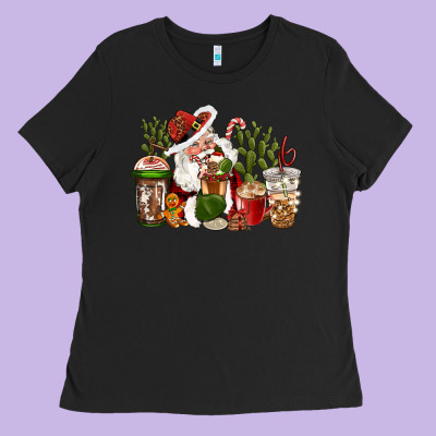 Western Santa Cowboy Coffe Cups Christmas Ladies Tee Designed By Cowgirlartshop
