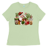 Matcha western santa cowboy coffe cups christmas Ladies Tee - CowGirlArtShop