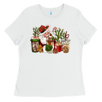 White western santa cowboy coffe cups christmas Ladies Tee - CowGirlArtShop