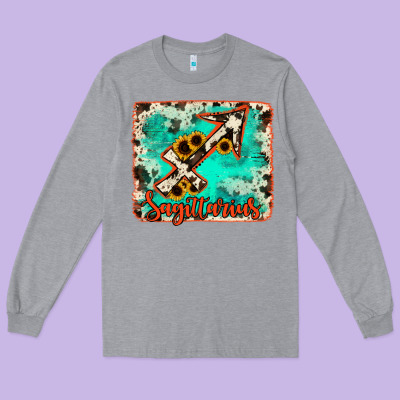 Sagittarius Turquoise Cowhide Long Sleeve Tee Designed By Ranaportraitstore