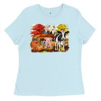 Baby Blue fall farm animals Ladies Tee - CowGirlArtShop