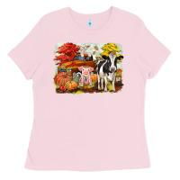 Bubblegum Pink fall farm animals Ladies Tee - CowGirlArtShop