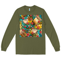 Army Green honey and bee coffee cup with flowers and leopard seamless pattern bbs Long Sleeve Tee - BundleAndBundleShop