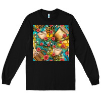 Black honey and bee coffee cup with flowers and leopard seamless pattern bbs Long Sleeve Tee - BundleAndBundleShop