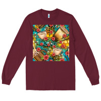 Burgundy honey and bee coffee cup with flowers and leopard seamless pattern bbs Long Sleeve Tee - BundleAndBundleShop