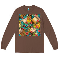 Chestnut honey and bee coffee cup with flowers and leopard seamless pattern bbs Long Sleeve Tee - BundleAndBundleShop