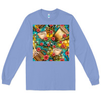 Colony Blue honey and bee coffee cup with flowers and leopard seamless pattern bbs Long Sleeve Tee - BundleAndBundleShop