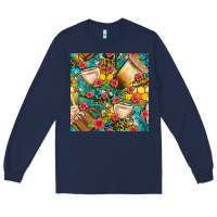 Navy honey and bee coffee cup with flowers and leopard seamless pattern bbs Long Sleeve Tee - BundleAndBundleShop