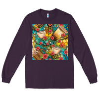 Plum honey and bee coffee cup with flowers and leopard seamless pattern bbs Long Sleeve Tee - BundleAndBundleShop