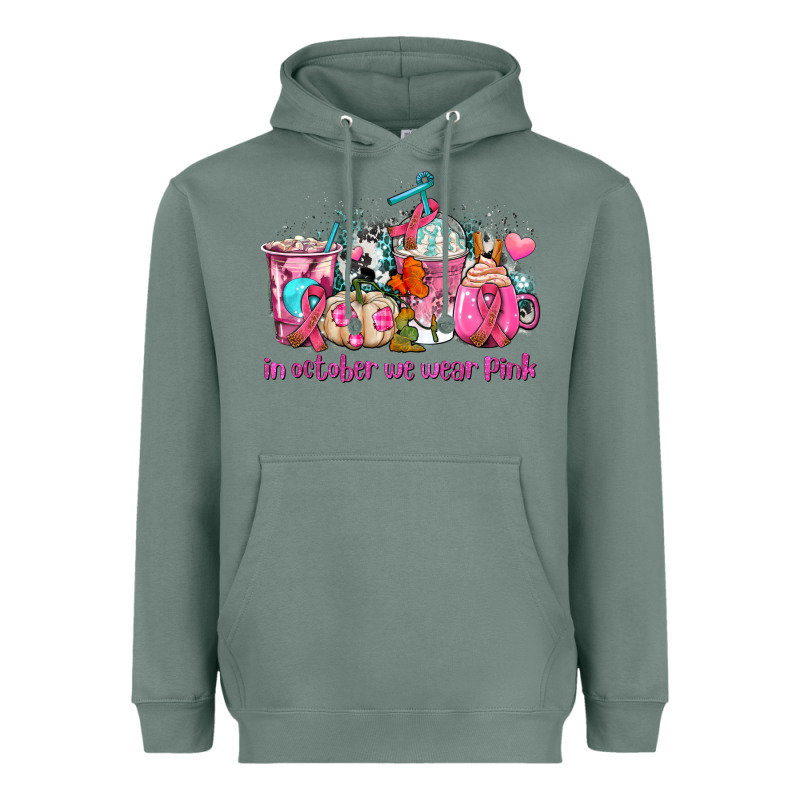 Western Cancer  In October We Wear Pink Coffee Cups With Ribbons Heavyweight Hoodie by AdoDesignShop | Teevron
