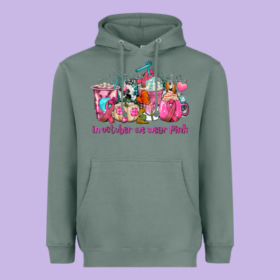 Western Cancer  In October We Wear Pink Coffee Cups With Ribbons Heavyweight Hoodie Designed By Adodesignshop