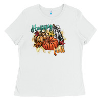 White happy fall Ladies Tee - CowGirlArtShop