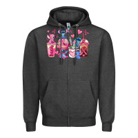 Charcoal Heather breast cancer stitch coffee cups Zipper Hoodie - AdoDesignShop