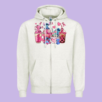 Breast Cancer Stitch Coffee Cups Zipper Hoodie Designed By Adodesignshop