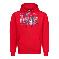Red breast cancer stitch coffee cups Zipper Hoodie - AdoDesignShop
