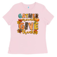 Bubblegum Pink gather around and give thanks Ladies Tee - CowGirlArtShop