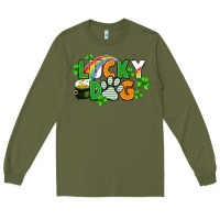 Army Green lucky dog St. Patricks Day Long Sleeve Tee - FaDigitalArtStudio