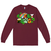 Burgundy lucky dog St. Patricks Day Long Sleeve Tee - FaDigitalArtStudio
