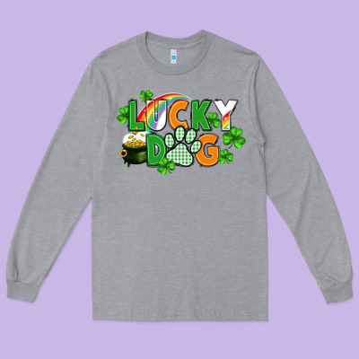 Lucky Dog St. Patricks Day Long Sleeve Tee Designed By Fadigitalartstudio