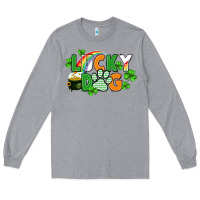 Heather Grey lucky dog St. Patricks Day Long Sleeve Tee - FaDigitalArtStudio